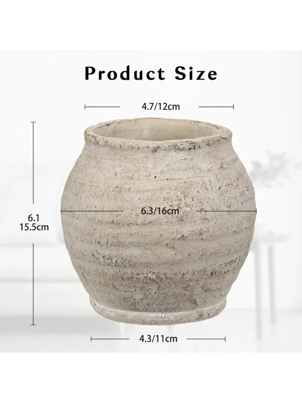 Rustic Vintage Ceramic Pottery Vase - 6.1'' Farmhouse Decor, Distressed Texture